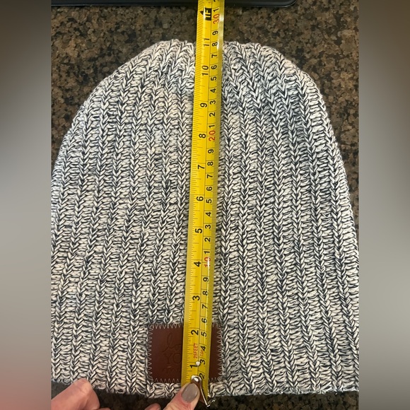 Love Your Melon Gray/White Knit Beanie with Brown Patch - Picture 5 of 6